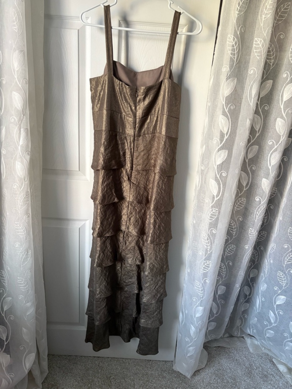 R&M Richards size 14 layered Tiered Evening maxi Dress Embroidered Waist one pc - Picture 5 of 10